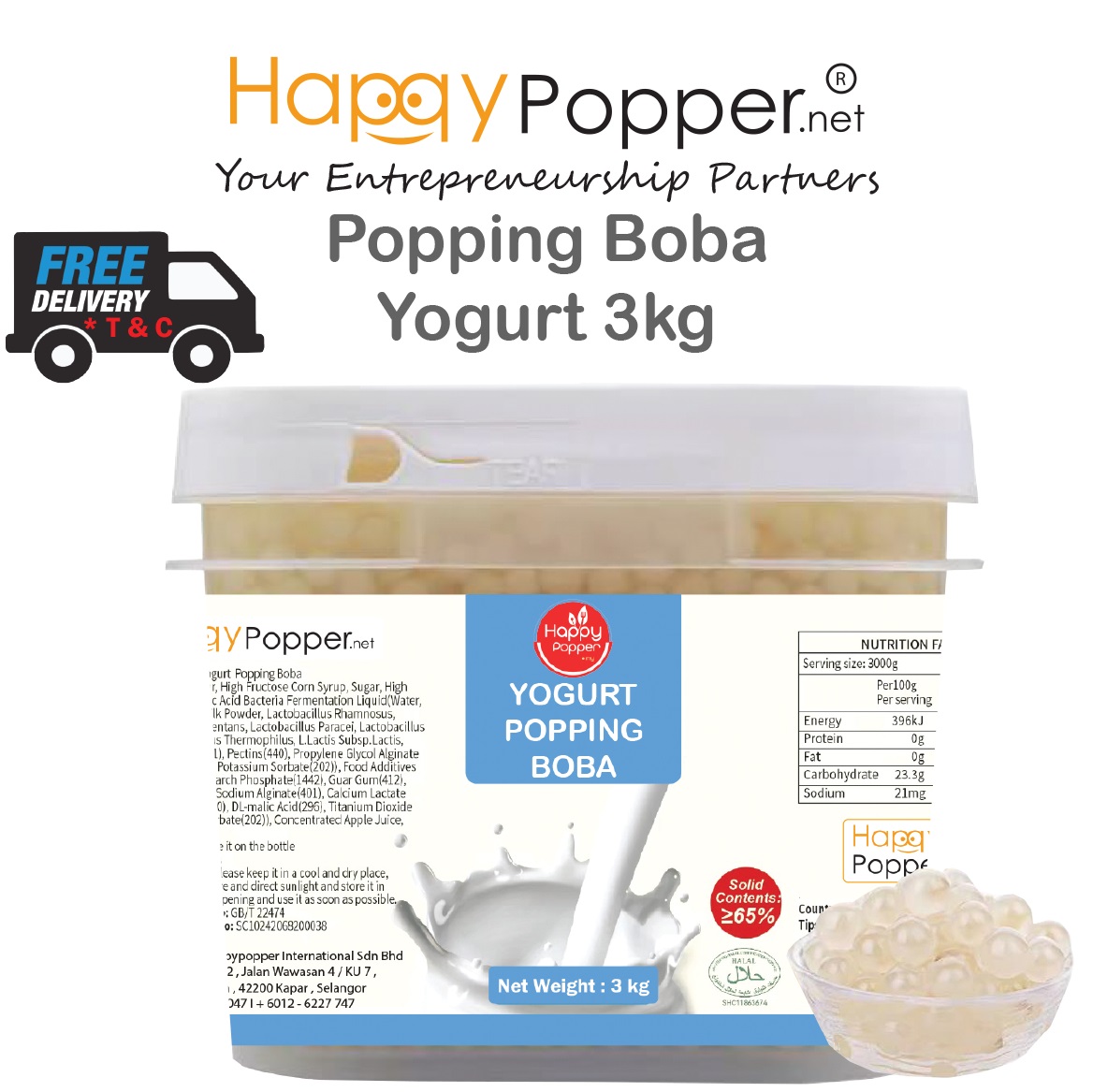 Popping Boba Pearl Coating Juice Ball ( Square ) Yogurt 3 kg BTJ0025 ( 4/Ctn ) 优格爆爆珠